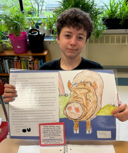 student with pig poster